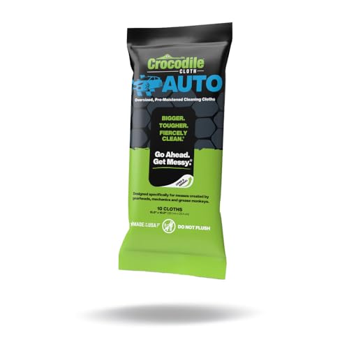 Crocodile Cloth Auto Degreasing Hand & Tool Wipes, 10 Count | Car Wipes for Engine Degreaser, Detailing, Tires, Tools & DIY Projects - size: 10 Count (Pack of 1)