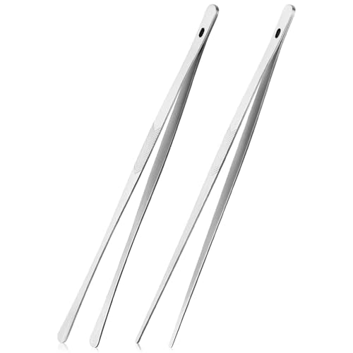 2PCS 12" Stainless Steel Kitchen Tongs Tweezers with Serrated Tips | Precision Grip, Chef Grade, Sturdy Kitchen Utensils, For Serving Food Pasta Salad, Suitable for Grill BBQ Culinary Use