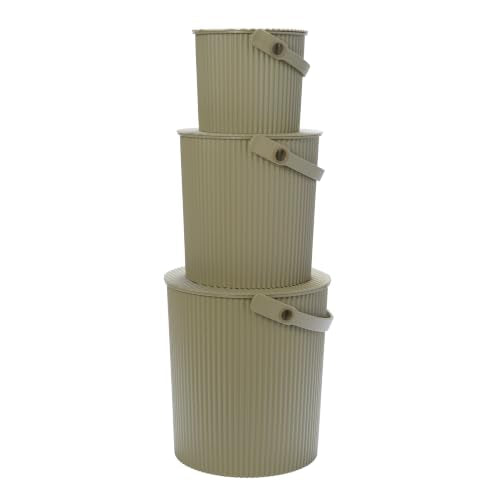 Martha by Martha Stewart Hachiman Bucket Set of 3 | Hands-Free Filling, Easy to Stack and Store, Indoor Outdoor Use - color: Olive, size: Set of 3