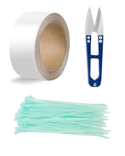 Heat Shield Tape, 1000°C High-Temp Resistant Silica Tape with 100pcs Zip Ties & Scissors for Automotive & Industrial Use, Curved Surface Safe, Strong Adhesive - color: White High-Silica Tape Set *1