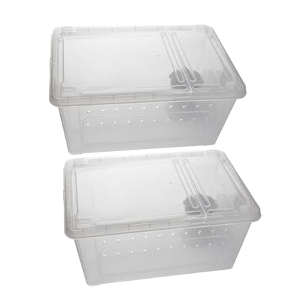 OMEM Portable Reptile Terrarium Habitat for Mini Pet Houses Breathable Holes Stackable Container (2PCS-L) - size: 2PCS-Clear-L