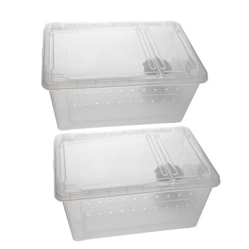 OMEM Portable Reptile Terrarium Habitat for Mini Pet Houses Breathable Holes Stackable Container (2PCS-L) - size: 2PCS-Clear-L