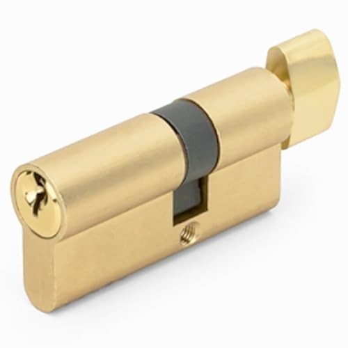 Offset Euro Profile Lock Cylinder with Thumb Turn Fits for Pella Storm Door 2-Bolt Lock, Includes 3 Solid Brass Keys (1, Polished Brass) - color: Polished Brass