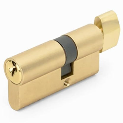 Offset Euro Profile Lock Cylinder with Thumb Turn Fits for Pella Storm Door 2-Bolt Lock, Includes 3 Solid Brass Keys (1, Polished Brass) - color: Polished Brass