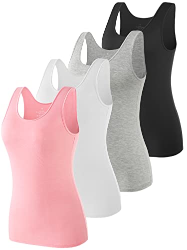 Vislivin Tank Tops for Woman Sleeveless Basic Undershirt Layering Tanks - color: 4 Pack-black/Gray/White/Pink, size: Large