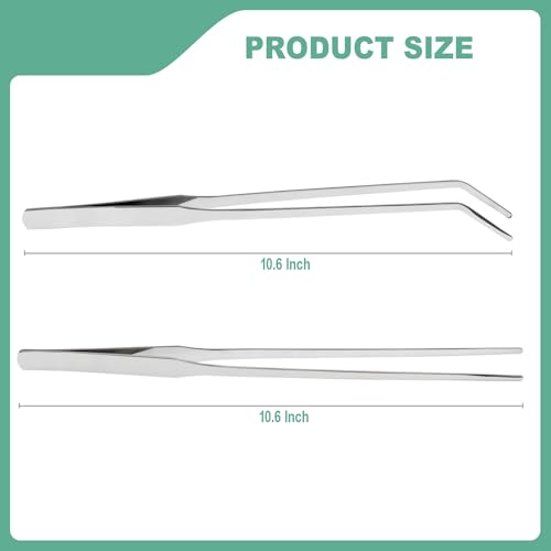 Syn-zer Reptile Feeding Tongs, 10.6" Straight & Curved | 2 Pcs Stainless Steel, Rustproof, Aquarium, Terrarium, Reptile, Bearded Dragon, Snake, Lizard, Crafts, Planting - color: Silver