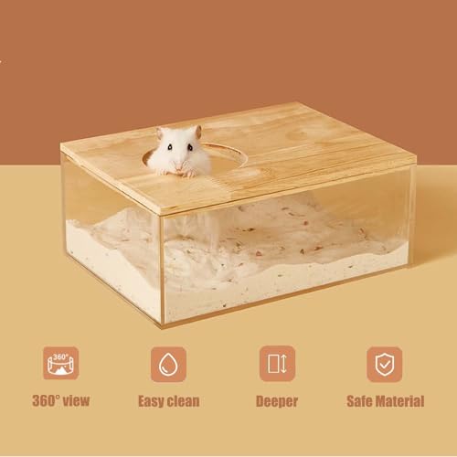 Transparent Hamster Sand Bath Box for Hamster Cage Accessories, Digging Sand Container with Climbing Ladder, Large Sandbox for Hamsters Dust Bath and Play Sand (M, Rectangle) - size: M