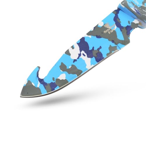 Snake Eye Tactical Heavy Duty 3PC Hunting & Camping Set – Full Tang Camping Axe, 9.5" Fixed Blade Gut Hook Knife, Sharpening Rod, and Heavy Duty Nylon Combo Sheath Included (Blue Camo) - color: Blue Camo