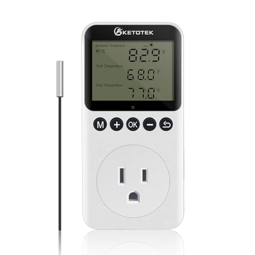KETOTEK KT3200PRO Day Night Thermostat Temperature Controller Outlet | Digital Heating Cooling Temp Controller with Sensor Timer Regulator for Reptile Greenhouse Brewing Refrigerator