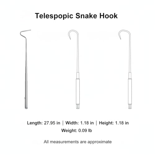 Telescopic Snake Hook, Stainless Steel Extendable Reaching Tool for Reptile Enclosures, 28-Inch (1 PC)
