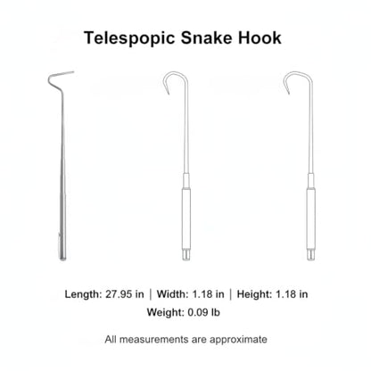 Telescopic Snake Hook, Stainless Steel Extendable Reaching Tool for Reptile Enclosures, 28-Inch (1 PC)