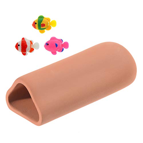Saim Aquarium Ceramic Cave Decoration,Pleco Hideaway Fish Tank Accessories with 3 Small Fish for Betta Shrimp Shelter Breeding Tube Hiding Rest and Play