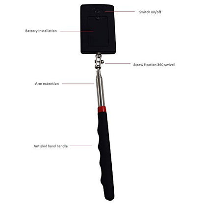 Telescoping LED Lighted Flexible Inspection Mirror Lighted 360 Swivel for Extra Viewing Dead Angle, Line of Sight Obstacle Area Mechanic Automotive Gifts