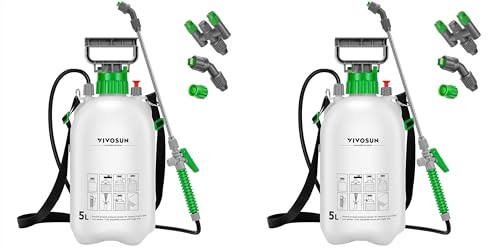 VIVOSUN 1.35 Gal/5L Pump Sprayer, Garden Water Sprayer for Plants, Weeds & Lawn Care, with 3 Nozzles, 50'' Long Hose & Pressure Relief Valve (Pack of 2) - size: 1.35 gal (Pack of 2)