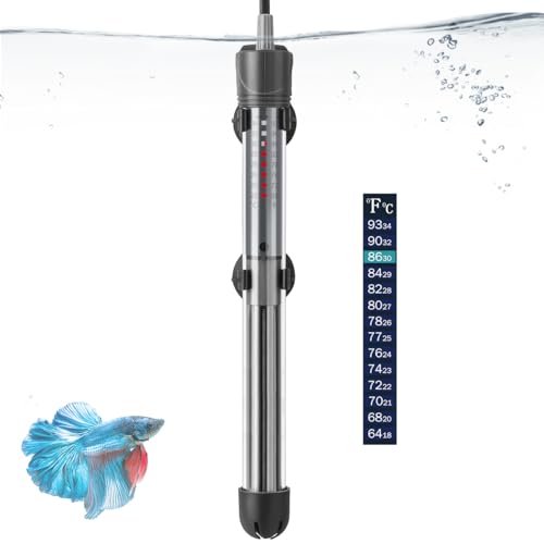 HITOP 200W Adjustable Aquarium Heater, Submersible Fish Tank Heater Thermostat with Suction Cups for 30-45Gal - size: 10.4in-200w