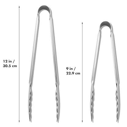 OYV Seamless Tongs for Cooking, One-Piece Design, Durable Heat Resistant Stainless Steel Tongs for Kitchen, Grill, BBQ, Salad, Dishwasher Safe, Metal Tongs Set (12" & 9") - color: Platinum Silver