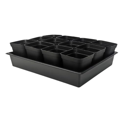 RooTrimmer 3.5 inch (9CM) Square Nursery Pots 60pcs, Sturdy Seedlings Trays 5 Pcs, Seeds Starter Germination Tray, Microgreenings Planter Nursery Propagation 5 Sets - size: 3.5" Pots-60P + 16.2" x 13.2" x 2.6" Trays-5P