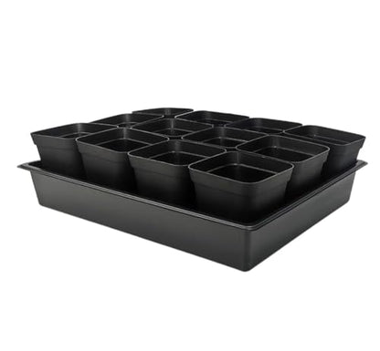 RooTrimmer 3.5 inch (9CM) Square Nursery Pots 60pcs, Sturdy Seedlings Trays 5 Pcs, Seeds Starter Germination Tray, Microgreenings Planter Nursery Propagation 5 Sets - size: 3.5" Pots-60P + 16.2" x 13.2" x 2.6" Trays-5P