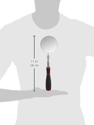 Performance Tool W9141 3.5 in. Jumbo Round Inspection Mirror | Telescoping mechanics mirror extends up to 30 inches. Double ball joint swivel. Comfortable grip for confined areas - size: Round Inspection Mirror |Extends: 11-3/8 to 30"