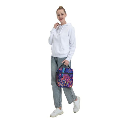 Neon Peacock Art Adult Insulated Lunch Bag, Portable Thermal Cooler Tote With Pockets, Durable Polyester Lunch Box With Handle For Work, Office, Travel - color: Style 2