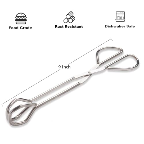Hiash 9-Inch Heavy Duty Stainless Steel Kitchen Tongs - Comfortable Ergonomic Grip, Scissor Design, Heat Resistant for BBQ and Cooking - size: 9 Inch