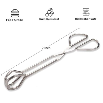 Hiash 9-Inch Heavy Duty Stainless Steel Kitchen Tongs - Comfortable Ergonomic Grip, Scissor Design, Heat Resistant for BBQ and Cooking - size: 9 Inch