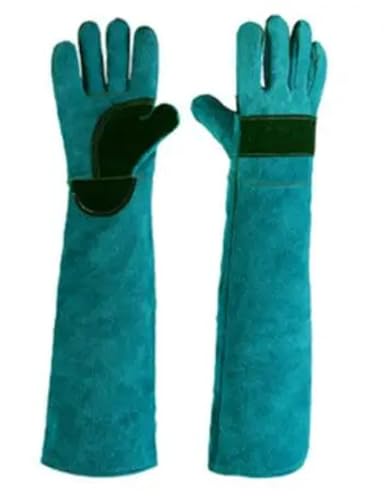 Long Leather Animal Handling Gloves for Dogs, Cats and Reptiles, Protective Bite Resistant Gloves - color: Green