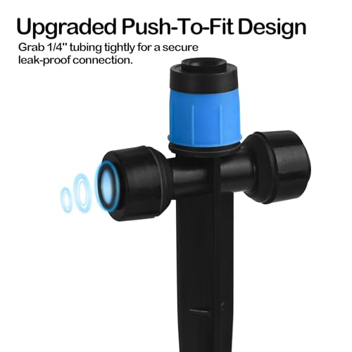 Push-to-Fit Drip Irrigation Vortex Emitters for 1/4" Drip Irrigation Tubing, 20 Pcs Adjustable 360 Degree Water Flow Fan Shape Drippers with Stake in-Line Drip System Emitter - size: Push-to-fit Vortex Emitters - 20 Pieces