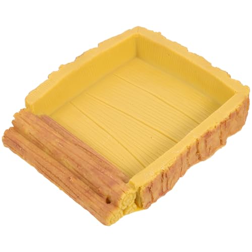 Tortoise Water Bowl Reptile Feeding Dish Food Storage Container Yellow Wood Grain Plastic Basin for Turtle Habitat and Reptile Terrarium Accessories