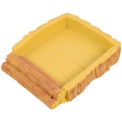 Tortoise Water Bowl Reptile Feeding Dish Food Storage Container Yellow Wood Grain Plastic Basin for Turtle Habitat and Reptile Terrarium Accessories