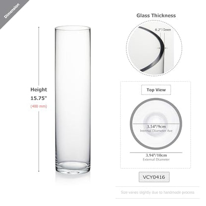 WGVI Quality Thick Weighted Tall Clear Cylinder Glass Vases, 4" W x 16" H, Flower Arrangement Floating Candle Holders Wedding Centerpieces Event Floral Container Accent Home Decor, 1 Piece - size: 4"x16"H