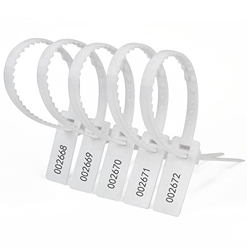 Heavy Duty Plastic Security Seal - Self Locking Tamper Evident Shipping Tags, Numbered Pull Tight Securing Straps for Truck Trailer, Length 337 mm 13.2" (White 100 PCS) - color: White, size: 100 PCS