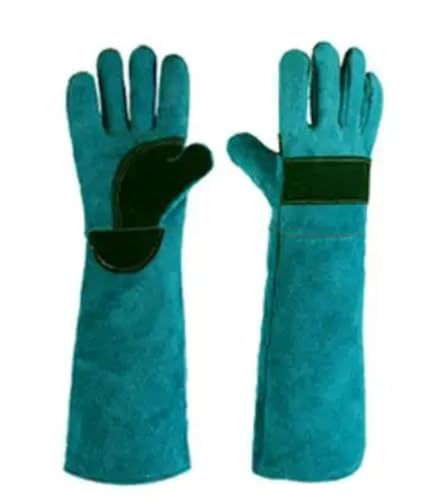 Long Leather Animal Handling Gloves for Dogs, Cats and Reptiles, Protective Bite Resistant Gloves - color: Blue