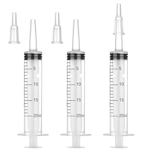 20mL Plastic Syringe for Liquid - 3 Pack Large Syringes with Adapter | Individually Wrapped for Scientific Labs, Feeding, Oil Filling - style: 20mL