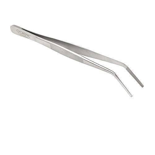 O'Creme Stainless Steel Precision Kitchen Culinary 8 Inch Tweezer Tongs (8" Curved, Silver) - color: Silver, size: 8" Curved