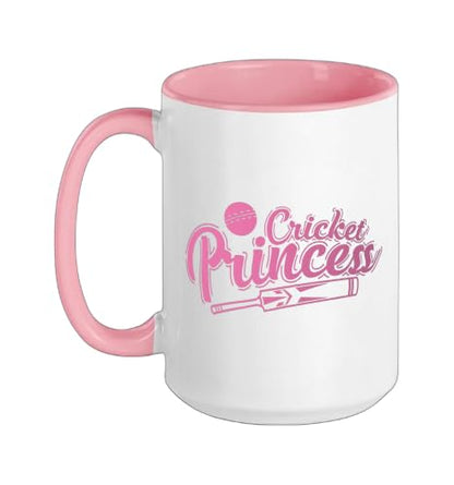 Cricket Princess Ball Sport Hobby Team Ceramic Mug, Pink/White, 15oz - color: Pink/White, size: 15 Ounces