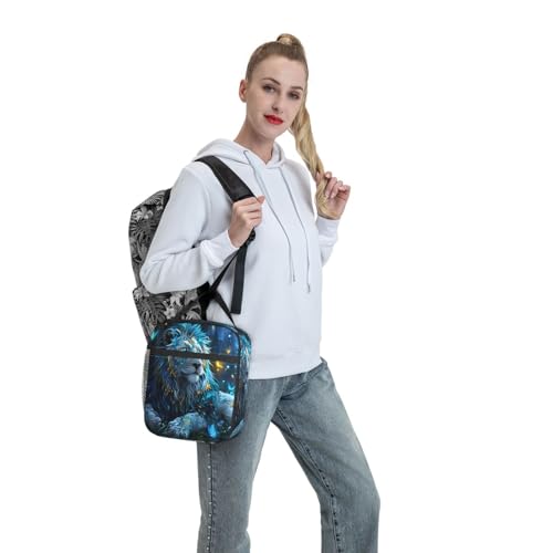 Mystic Blue Lion Adult Insulated Lunch Bag, Portable Thermal Cooler Tote With Pockets, Durable Polyester Lunch Box With Handle For Work, Office, Travel - color: Style 4