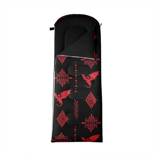 Erosebridal Sugar Skull Sleeping Bag for Kids Southwestern Aztec Western Camping Blanket for Hiking Travel Hunting Sleep Bag - color: Black Red 3