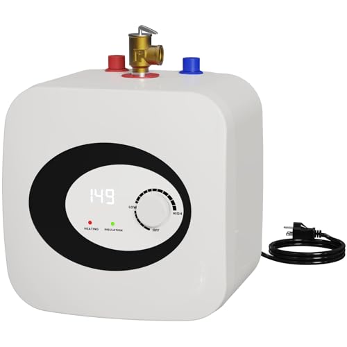 2.5 Gallon Electric Water Heater, 1500W 110V Mini-Tank Under Sink Instant Hot Water Heater with Pressure Relief Valve, for Kitchen, RV, Laundry, Food Truck, Wall/Floor Mounted
