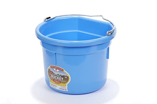 Little Giant® Flat Back Plastic Animal Feed Bucket | Animal Water and Feed Bucket with Metal Handle | 8 Quarts | Berry Blue - color: Berry Blue