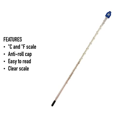 Glass Thermometer -10 to +110 C&F 300mm Liquid in Glass - Scientific Laboratory Grade for Water & Liquids - Partial Immersion
