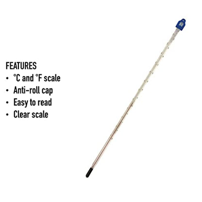 Glass Thermometer -10 to +110 C&F 300mm Liquid in Glass - Scientific Laboratory Grade for Water & Liquids - Partial Immersion