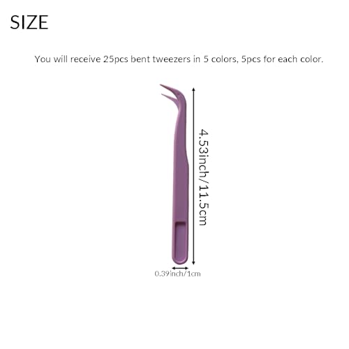 25 Pcs 4.53inch Plastic Tweezers for Crafts Jewelry Bead Making DIY | 5 Colors Bent Disposable Stickers Handmade Beads Craft Tweezers