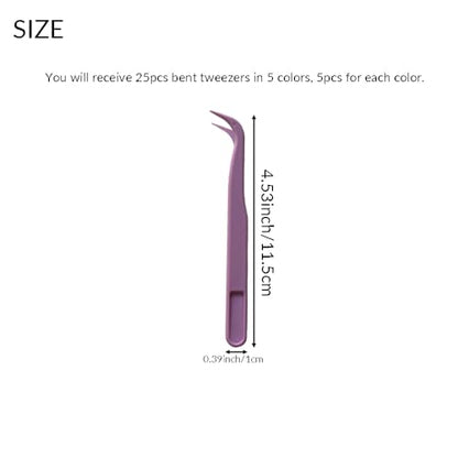 25 Pcs 4.53inch Plastic Tweezers for Crafts Jewelry Bead Making DIY | 5 Colors Bent Disposable Stickers Handmade Beads Craft Tweezers
