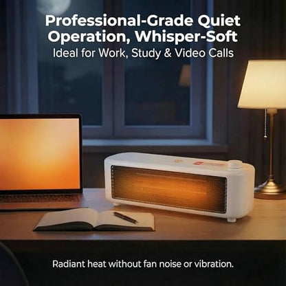 500W Graphene Far-Infrared Mini Desktop Heater, Low-Noise Personal Space Heater with Overheat Protection, Compact Under-Desk & Office Heater, 2 Heat Settings, Safe-Touch Housing