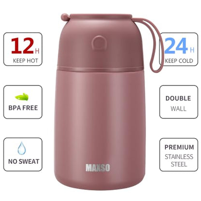 MAXSO 2 Pack Soup Thermo for Hot & Cold Food for Kids Adults, Vacuum Insulated Food Jar Thermal Lunch Containers, Travel Food Flask with Spoon (24 oz,17 oz) (Dusty Rose) - color: Dusty Rose