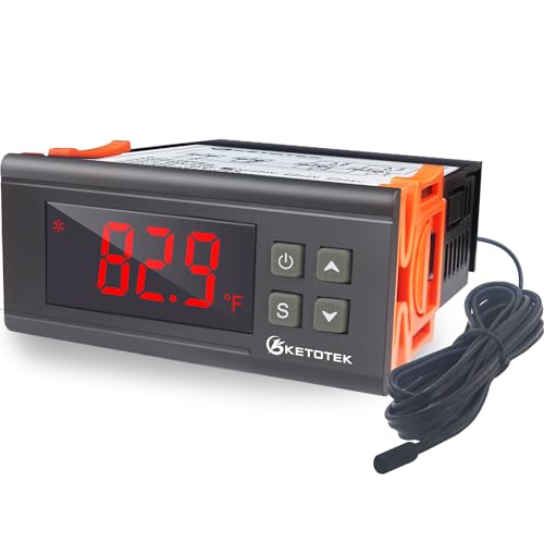KETOTEK Digital Temperature Controller Fahrenheit &Centigrade Thermostat 120V 16A Relay with Sensor, Heating and Cooling for Homebrew Incubator Greenhouse - style: Output: 16A