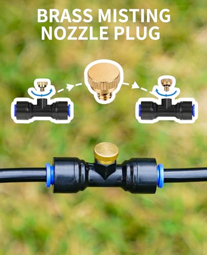 Brass Misting Nozzle Plug, 10 Pack | 10/24 UNC Mister Plugs For Outdoor Cooling System, Greenhouse Garden Watering