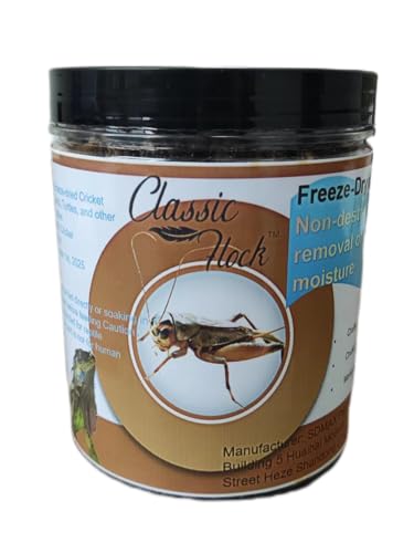 Classic Flock 3.5oz Freeze-Dried Cricket, High Protein Reptile Food | Ideal for bearded dragons, Amphibian, lizards, birds, fish, hedgehogs, mess-free feeding, retain full nutrition
