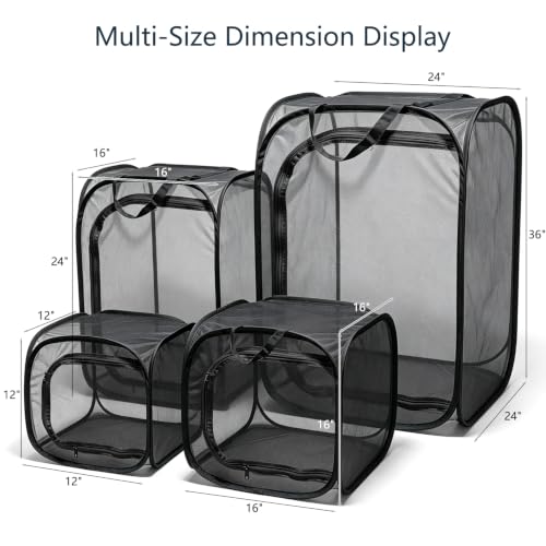 Insect & Butterfly Habitat Cage, Portable Pop-Up Terrarium with Mesh Sides, Bug Catching & Observation Enclosure for Caterpillars, Small Insects, Outdoor & Classroom Use, 16 Inches Tall - color: Black/Black, size: 16 × 16 × 16 inches